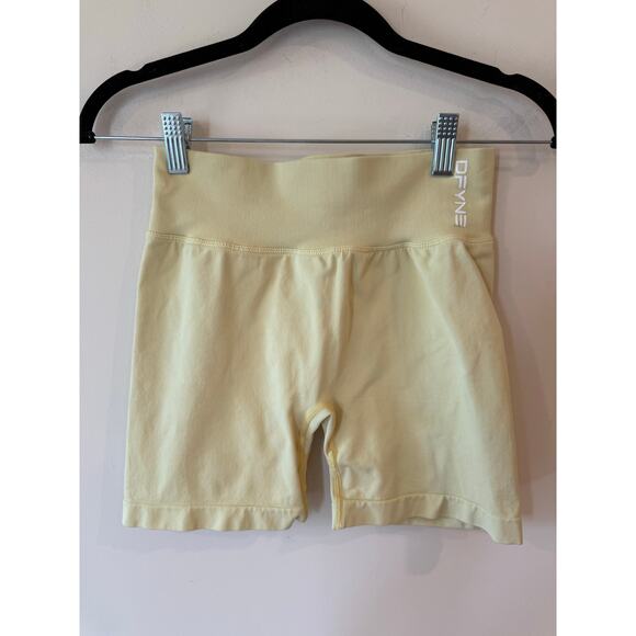 DFYNE Pants - DFYNE High Rise Pull On Ruched Impact Shorts Yellow Women's Size
